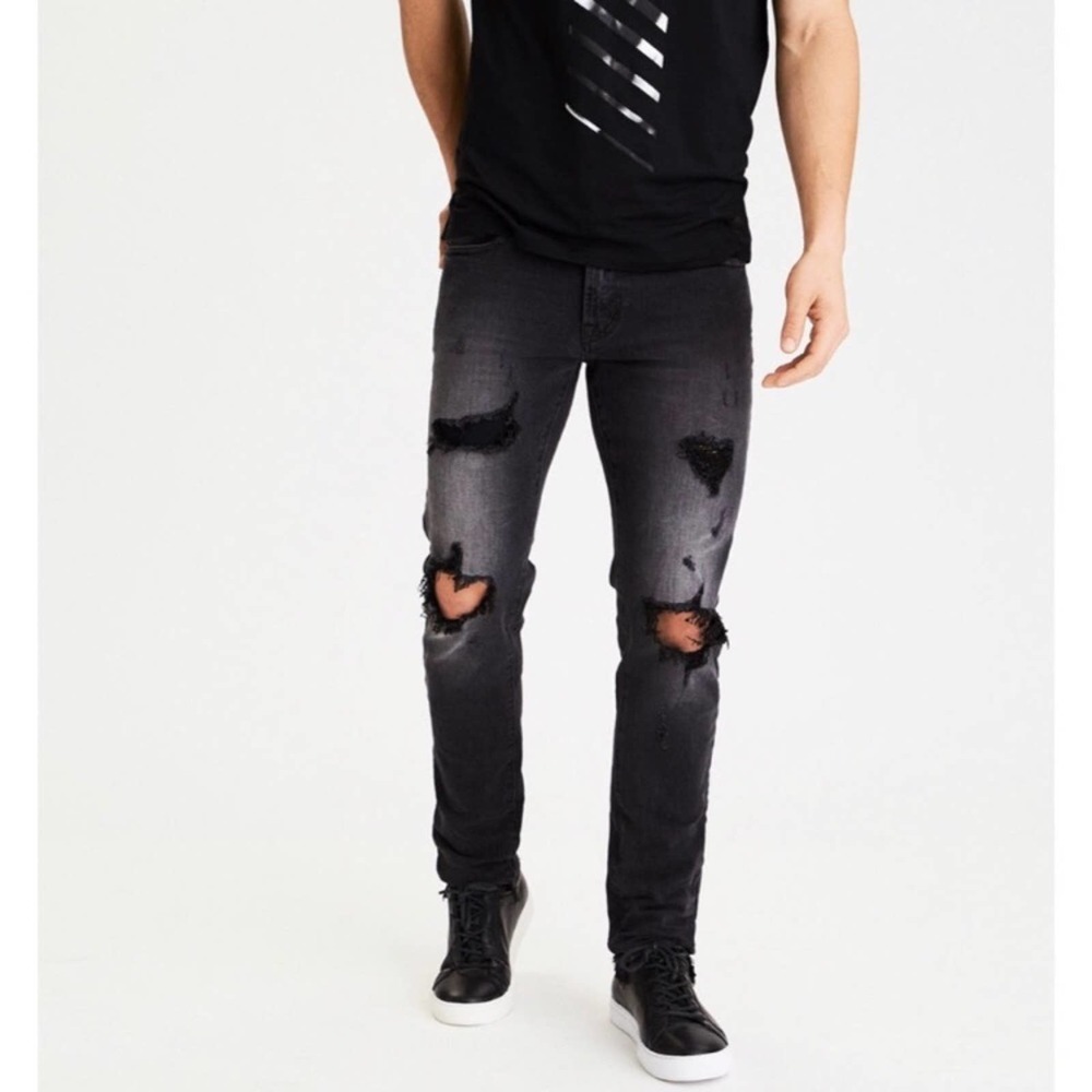 American Eagle Distressed Black Skinny Jeans Sz 28